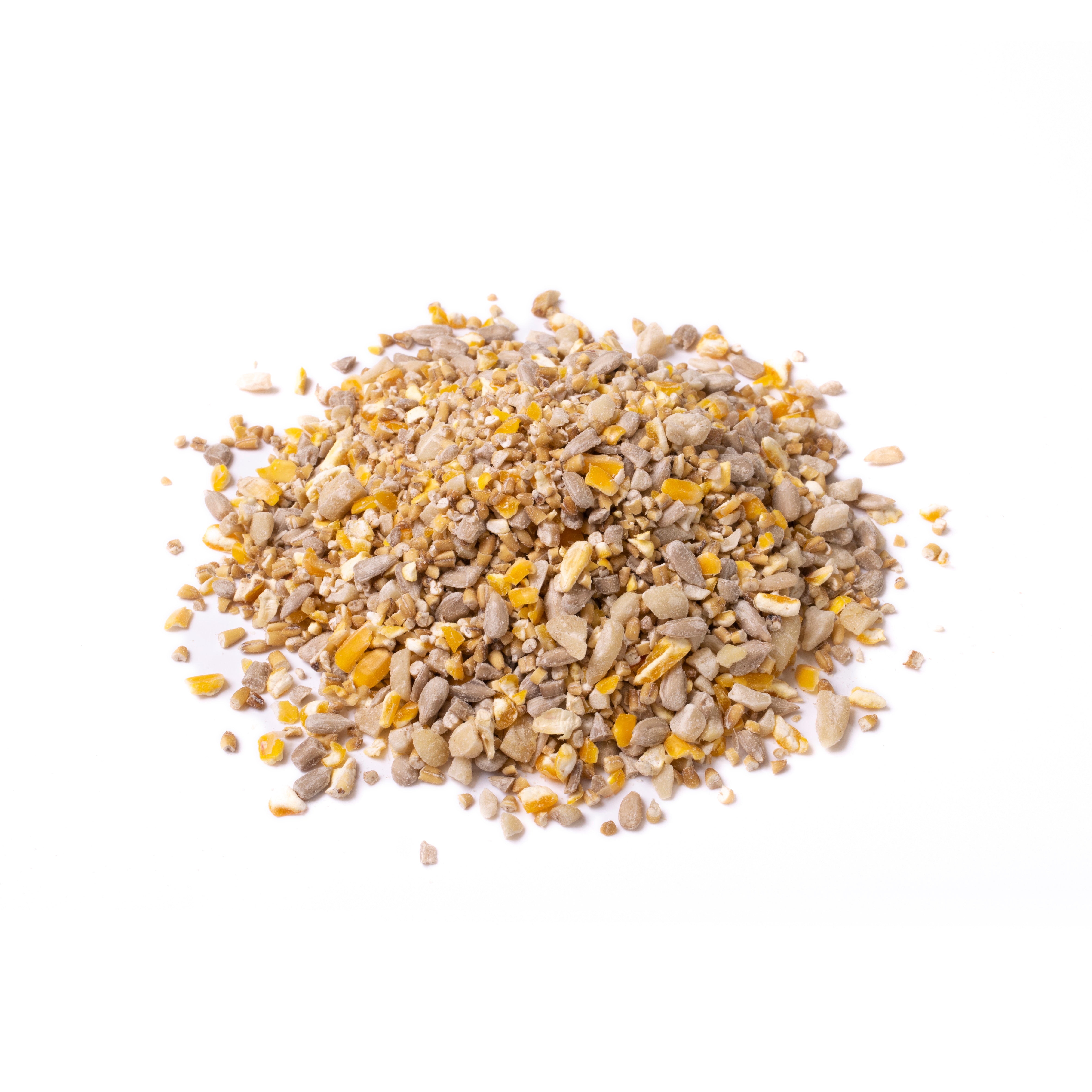 Garden Bird Food. Contains Natural Pinhead Oats, Sunflower Hearts, Kibbled Maize and Peanut Granules.